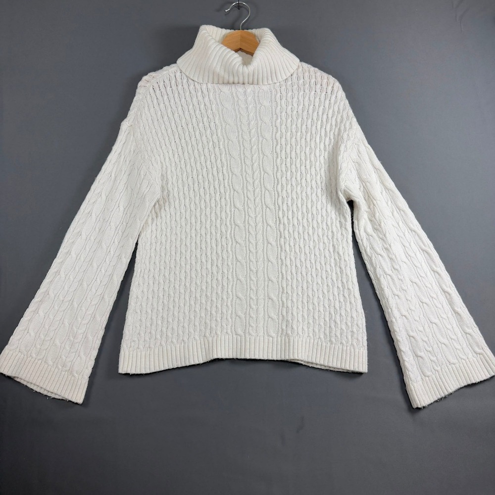 Guess Women's Cable Knit Turtleneck Cozy Chunky Winter Sweater Ivory XS